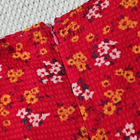 Free People Womens Red‎ Floral Chiffon Long Sleeve Mini A Line Dress Sz 0 EUC - Picture 9 of 16